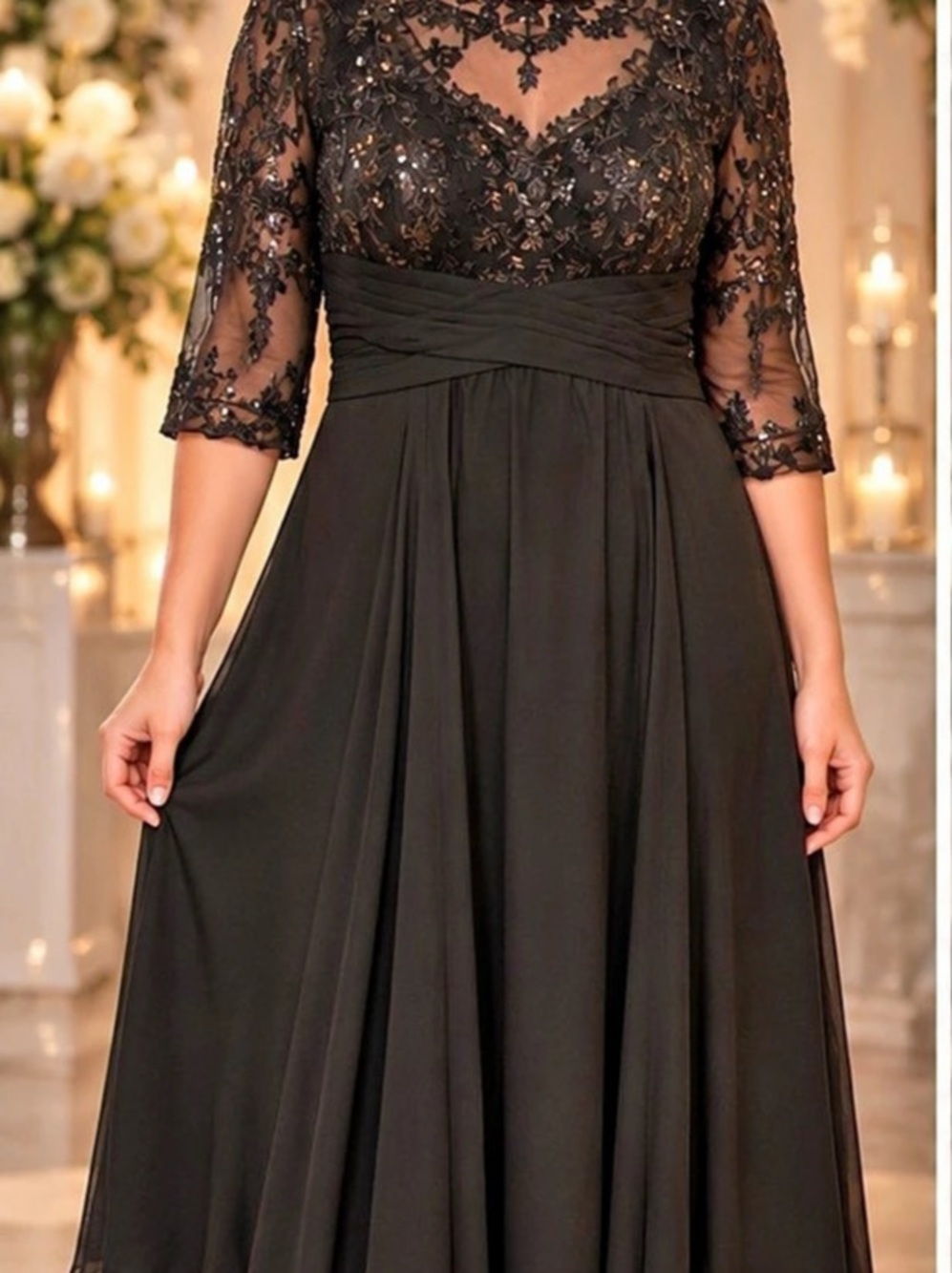 Sequin Lace Bodice & Chiffon Skirt A-Line Gown